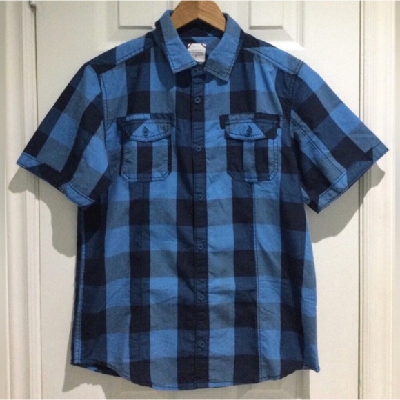 Burnside Blue And Black Checkered Button Down Shirt - Picture 2 of 6